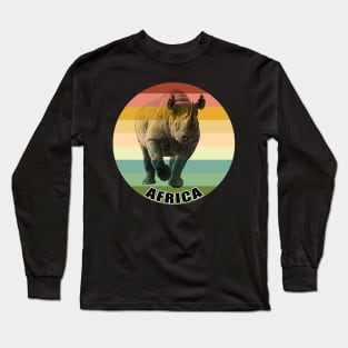 Black Rhino Full Figure on Vintage Retro Africa Sunset Long Sleeve T-Shirt